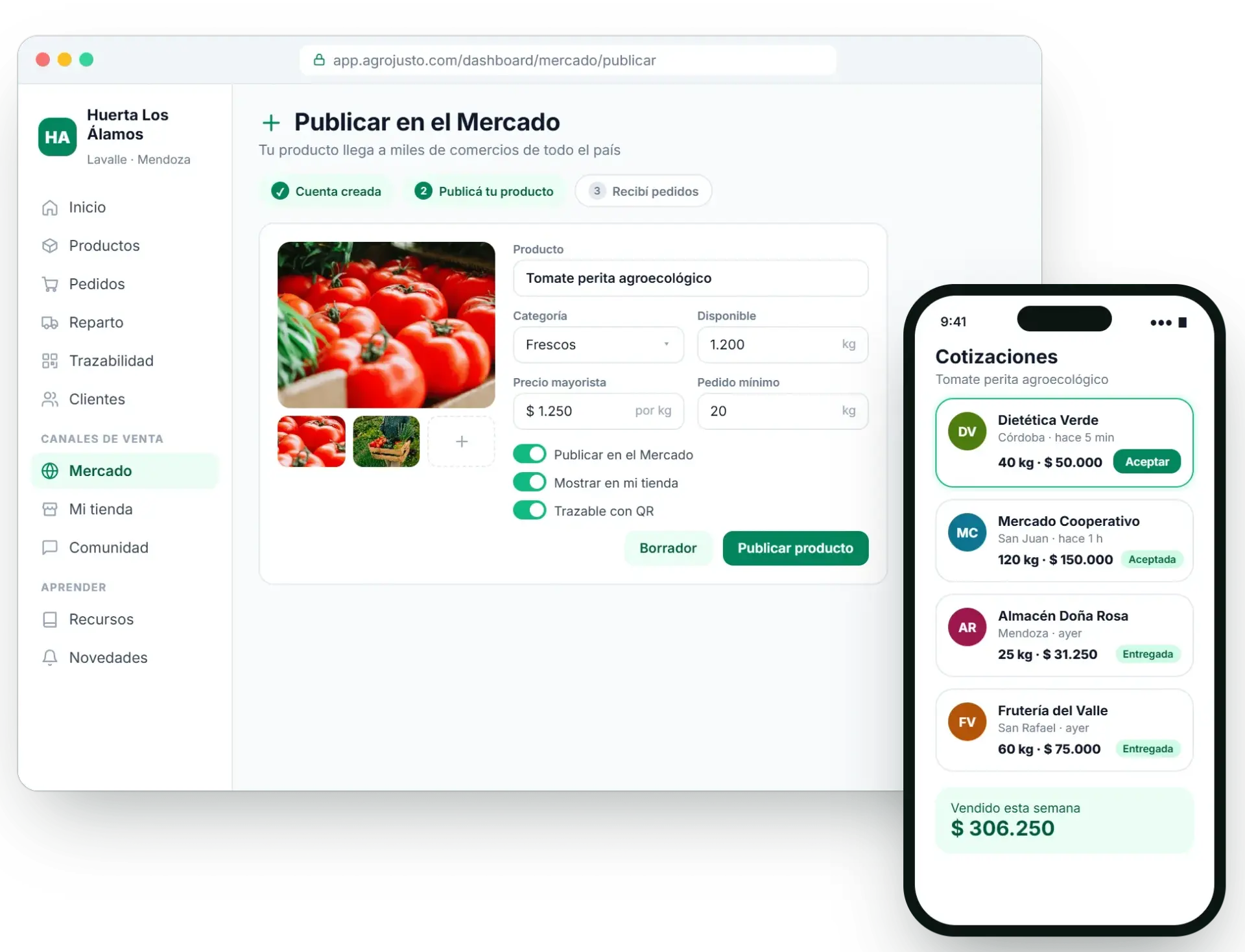 Publishing a product on the Agrojusto marketplace and receiving quotes from retailers